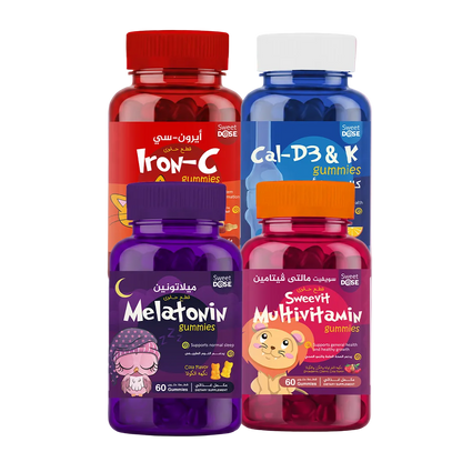 Collection of gummy vitamin bottles with colorful labels on a gradient background